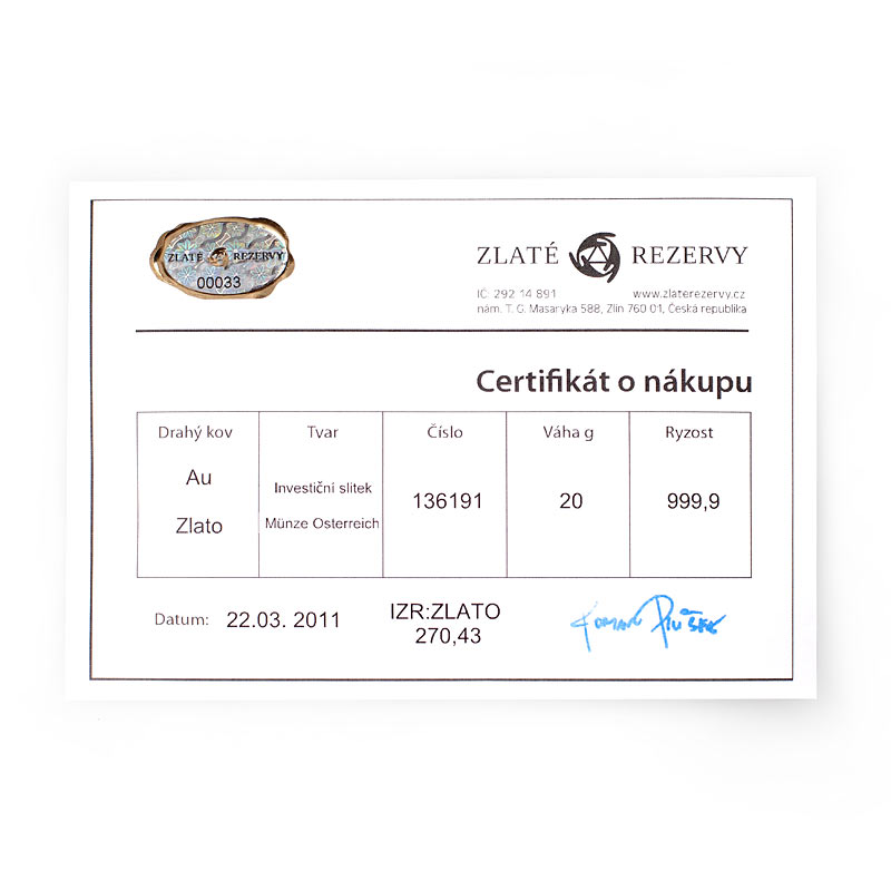 Certifikát o nákupu Certifikát o nákupu