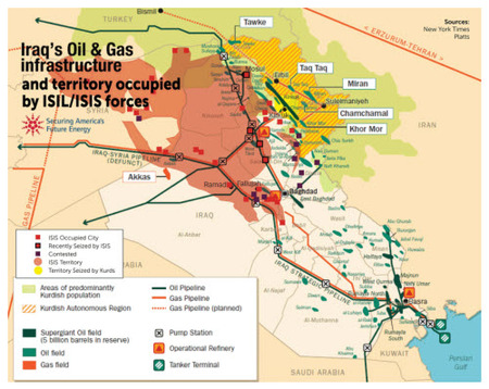 Irácká ropná a plynová infrastruktura a území obsazená silami ISIL_ISIS