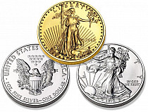 Zlatá investiční mince American Eagle 1 OZ + 2 stříbrné investiční mince American Eagle zdarma